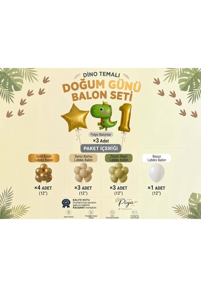 Mini Dinozor Temalı Balon Seti 15 Parça Sarı-yeşil