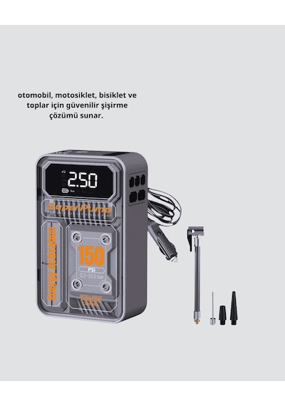 Kablosuz Hava Pompası, 150 Psı, 6000mah Şarjlı, Taşınabilir