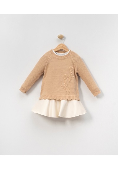 Xo Kids Kız Çocuk Elbise 3-7 Yaş 4026 Bej