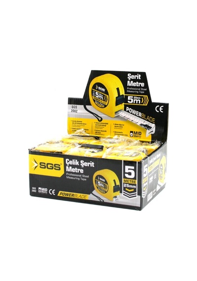 12 Adet 5mt X 25mt Stoplu Şerit Metre Bx40