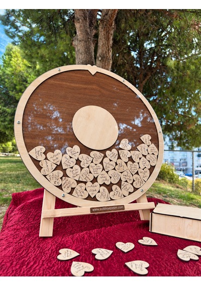 Kişiye Özel Ceviz Zeminli Akçaağaç Çerçeveli Yuvarlak Anı Kutusu 50cm İçi Yuvarlak İsimlikli