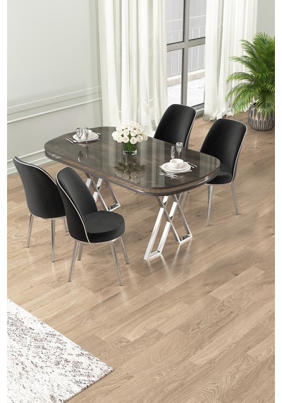 Canisa Lai Serisi 90x168 Lak Panel Antrasit İroni Masa 4 Siyah Sandalye Krom Kaplama Ayak Antrasit İroni Masa Siyah Sandalye Ayaklar Krom Canisa Lai Serisi 90x168 Lak Panel Antrasit İroni Masa 4 Siyah Sandalye Krom Kaplama Ayak Antrasit İroni Masa Siyah Sandalye Ayaklar Krom