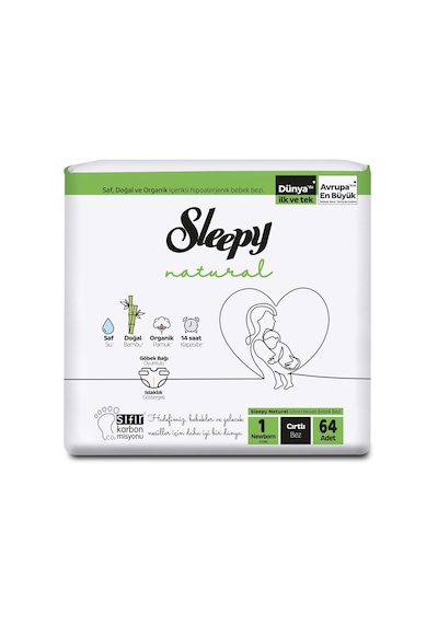 Sleepy Natural Bebek Bezi 1 Numara Yenidoğan Jumbo Paket 256 Adet 4'lü