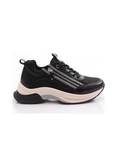 Dgn 30164 Kadin Bağcikli Fermuarli Spor Ayakkabi 30164-2027-R7704 Platin - Siyah