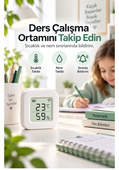 Wifi Lcd Ekranlı Pilli Sıcaklık Ve Nem Sensörü Fonri, Tuya, Smart Life, Google Assistant, Amazon Al
