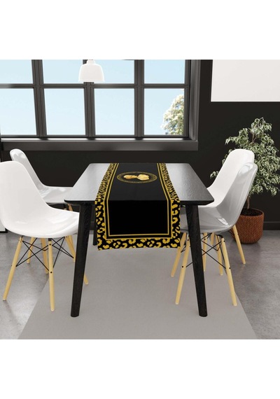 Siyah Büst Detaylı Runner 140x45cm İnce Keten, Uluslararası Yıkama Ve Solmama Sertifikası Çok Renkli