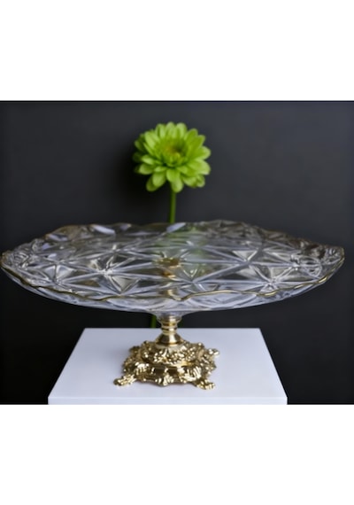 Çnr Home Collection Estrella Yaldizli Metal Ayakli Pasta Sunumluk Kurabiyelik Altin