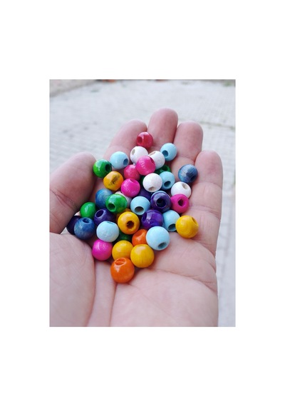 10 Mm Renkli Karışık Tahta Ahşep Boncuk 50 Gr