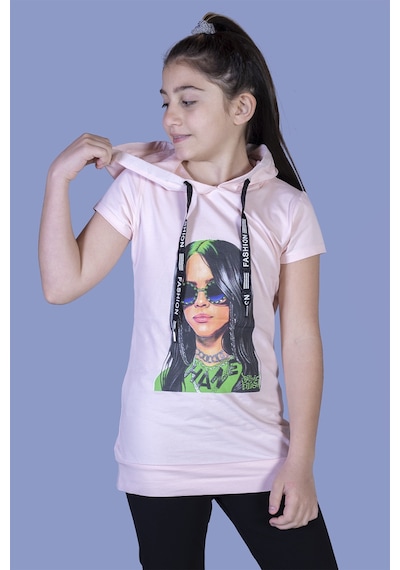 Toontoy Kids Toontoy Kız Çocuk Billie Eilish Baskılı Kapüşonlu Tişört Pudra