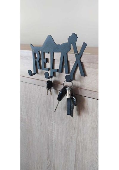 Metal Siyah Relax Yazılı Dekoratif Anahtar Askısı, Askılık, Anaht Diğer
