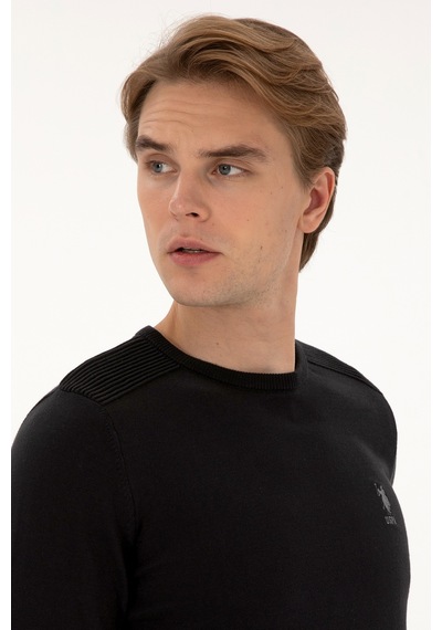 U.S. Polo Assn. Erkek Slim Fit Bisiklet Yaka Siyah Basic Kazak 50307779-VR046