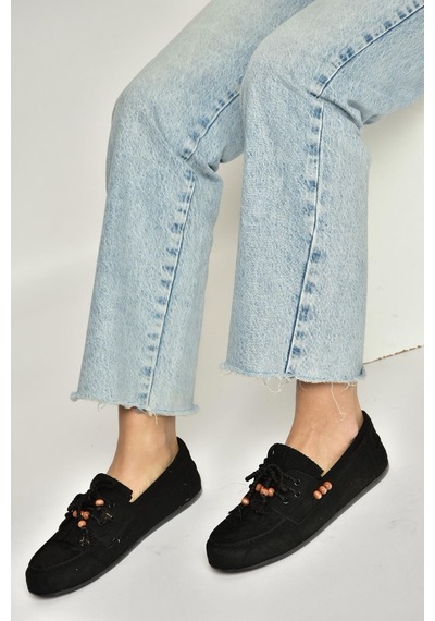 Fox Shoes Y602426202 Siyah Süet Boncuk Detaylı Günlük Kadın Ayakkabı Siyah