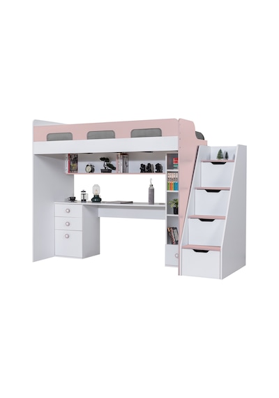 Ranza, Troya Ranza Masa Kitaplık - Antrasit 1 Adet Comfort Yatak Pembe- Beyaz 90 x 200 CM