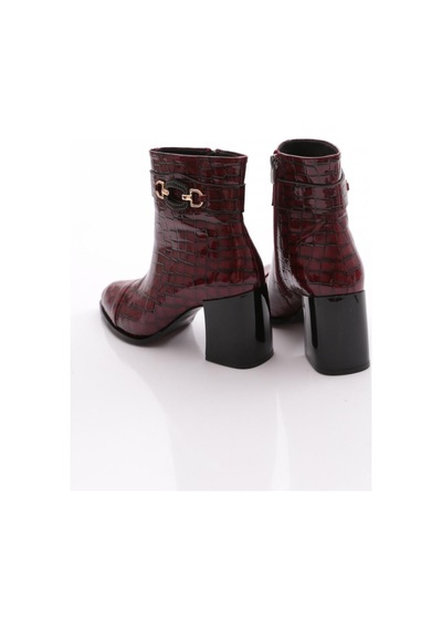 Dgn 951 Kadin Topuklu Bot Bordo Kroko