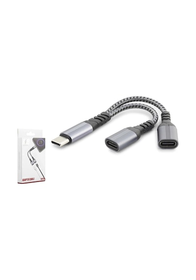 Hadron Gj-015 Zırhlı Örgü Type-c Erkek To 2 X Type-c Dişi Çoklayıcı Adaptör - Siyah