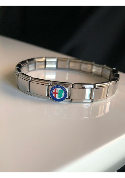 Erkek Kadın Çelik Bileklik - Alfa Romeo Logo Model Italy Nomi Charm Gümüş