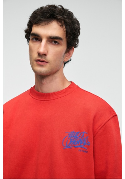 Grimelange IRVING Erkek Yuvarlak Yaka Göğsü Ve Önü Regular Fit Kiremit Rengi Sweatshirt