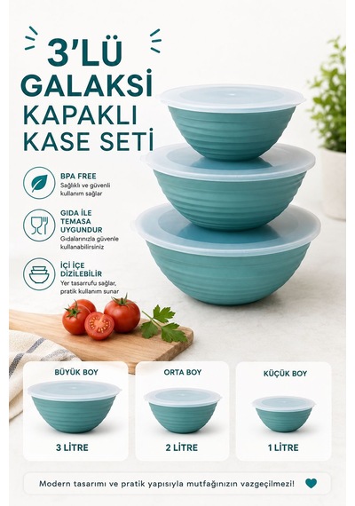 Galaksi Kapaklı Kase Seti 3 Lü 1 Lt 2 Lt 3 Lt Bpa Free Çok Renkli