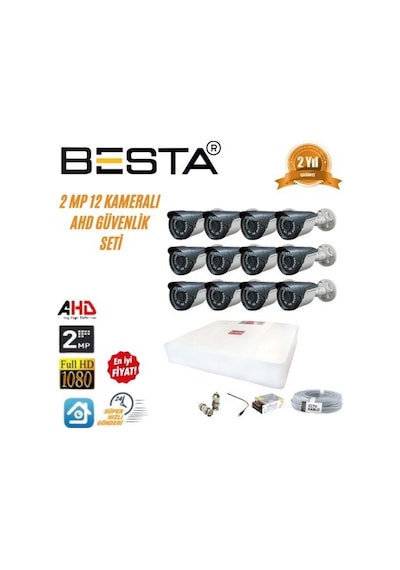 2 Mp Ahd 1080p Gece Görüşlü 12 Kameralı Güvenlik Sistemi