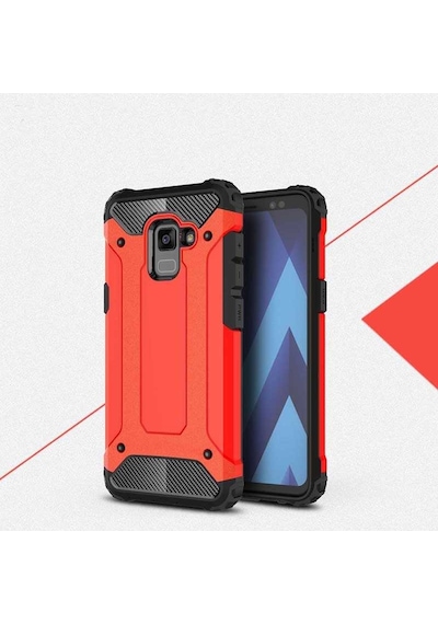 Noktaks - Samsung Galaxy Uyumlu A6 2018 - Kılıf Çift Katman Zırh Tank Crash Military Kapak - Kırmızı