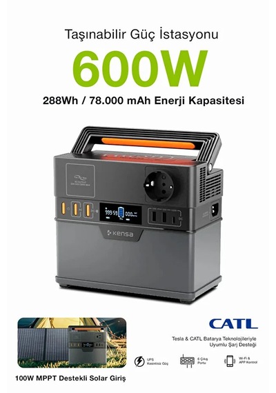 600w Taşınabilir Güç İstasyonu 78000 Mah Kablosuz Şarjlı Solar Destekli App Kontrollü 288wh Kapasite
