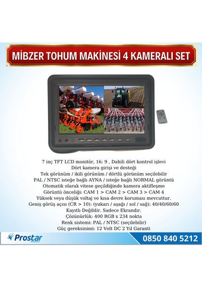 Mibzer Havalı Tohum Makinesi 4 Kameralı 7 inç Monitörlü Araç Set
