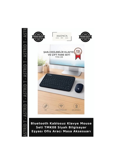 Bluetooth Kablosuz Klavye Mouse Seti Tmk08 Siyah Bilgisayar Eşyası Ofis Aracı Masa Aksesuarı Diğer
