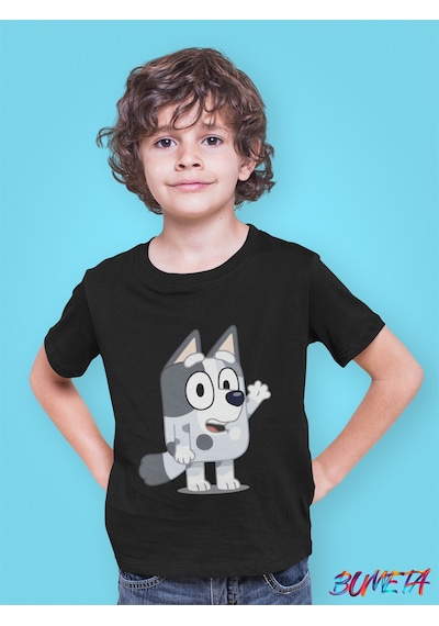 Bumeta Bluey Sevimli Köpek Kardeşler Mackenzie Çocuk Tişört T-shirt Siyah