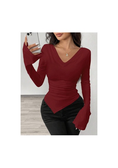 Cool Tarz Değiştirilebilir Omuz Detaylı Uzun Kollu Bluz Bordo Bordo