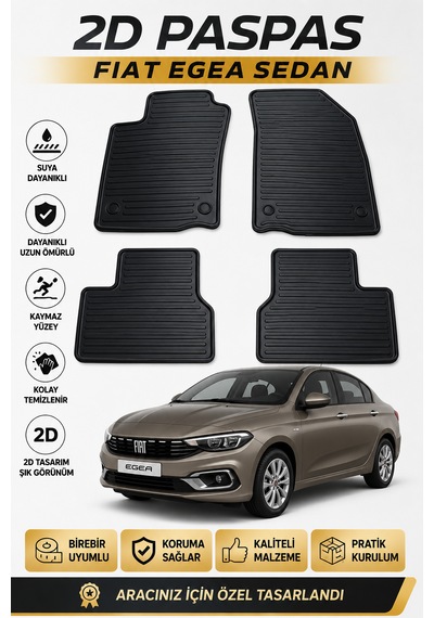 Fiat Egea Sedan 2d Kauçuk Oto Paspas 4 Parça Araca Özel Kaymaz Kolay Temizlenir Siyah