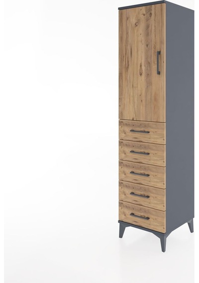Hyperion Dolap Tek Raflı 5 Çekmeceli Tek Askılı 44x44x182 Ant... Antrasit