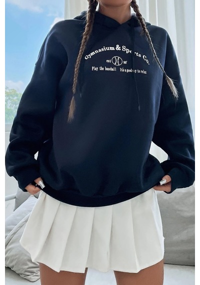 Uyguntarz Unisex Gymnasium Baskılı Oversize Sweatshirt Lacivert