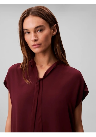 Calvin Klein Chiffon Ss Tie Neck, Gex Bordo Kadın Bluz