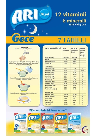 Arı Mama Pirinç Unu 200Gr Gece 7 Tahıllı Sütlü (4 Lü Set)