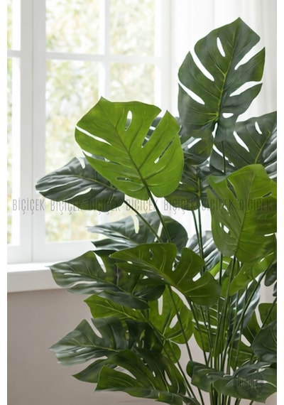 Biçiçek Yapay Monstera Deve Tabani 60 Cm Si̇yah Yakut Saksıda