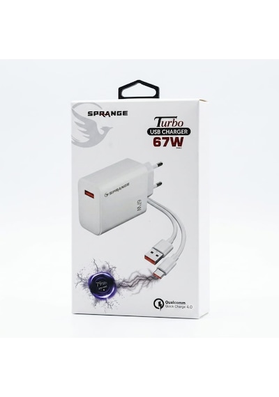 Sprange Pt-x67 67w Turbo Hızlı Şarj Cihazı + 6a Type-c Şarj Ve Data Kablosu 67w'lık