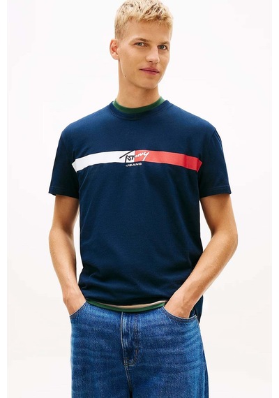Tommy Hilfiger Tjm Erkek Regular İmza Şeridi T Ext Lacivert T-shirt-13660 Lacivert