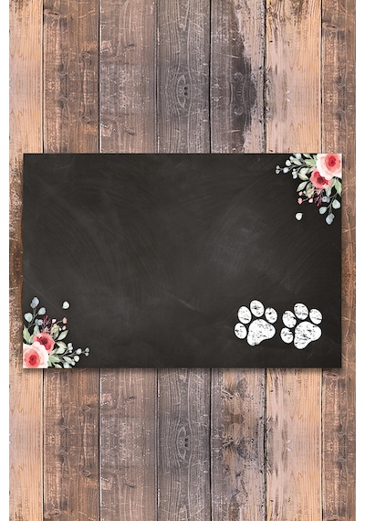 Evaşk  Vinil Kaymaz Tabanlı Keçe Baskılı Evcil Hayvan Pet Mama Paspası 25x40 Renk SİYAH PM03SS