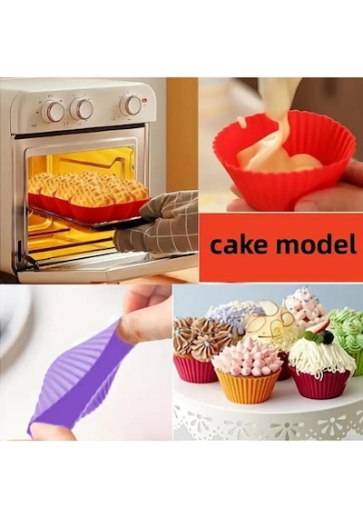 12 Adet Silikon Tekrar Kullanılabilir Muffin, Kek, Cupcake Kalıbı Kalıpları Çok Renkli