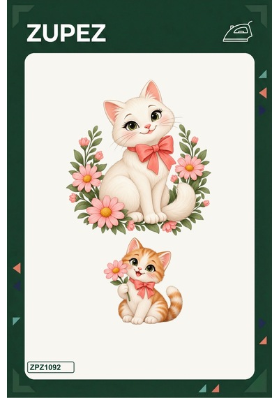 Çiçekli Kedi İkilisi 19x25 Cm Ütüyle Uygulanan Baskı Zpz1092 - 928156817