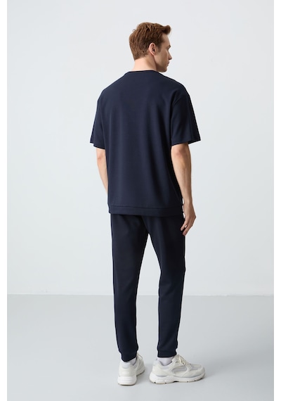 Tommy Life Lacivert Pamuklu Kalın Yumuşak Dokulu Oversize Fit Basic Erkek Eşofman Takım - 85261 Lacivert