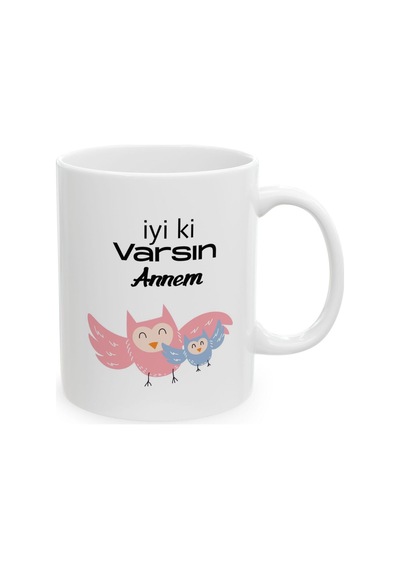 Anne Ve Yavru Baykuş İyi Ki Varsın Anneler Günü Doğum Günü Hediyesi - Hediye Porselen Kupa Bardak Beyaz