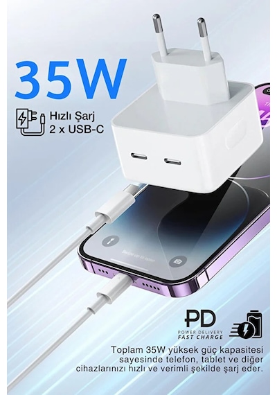 Pd 50w Lightning Hızlı Şarj Başlığı + Kablo Apple Uyumlu Uyumlu iPhone Uyumlu Güç Koruma Çipli 1 Adet