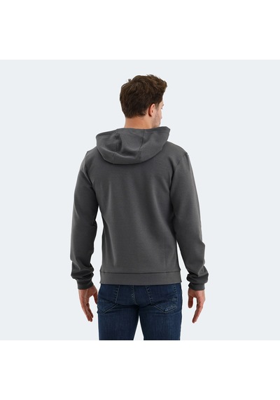 Slazenger VENDA Erkek Fermuarlı Kapüşonlu Cepli Koyu Gri Sweatshirt