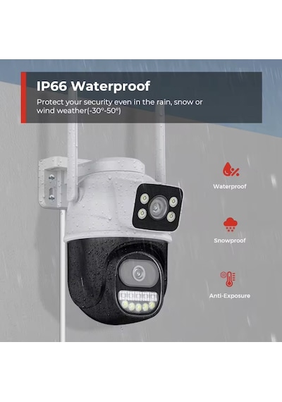 3mp+3mp Çift Lensli Wifi Ptz Kamera 360 Gece Görüş Ip66 Su Geçirmez İki Yönlü Ses Kamera
