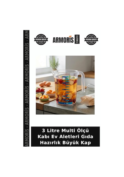 3 Litre Multi Ölçü Kabı Ev Aletleri Gıda Hazırlık Büyük Kap Çok Renkli