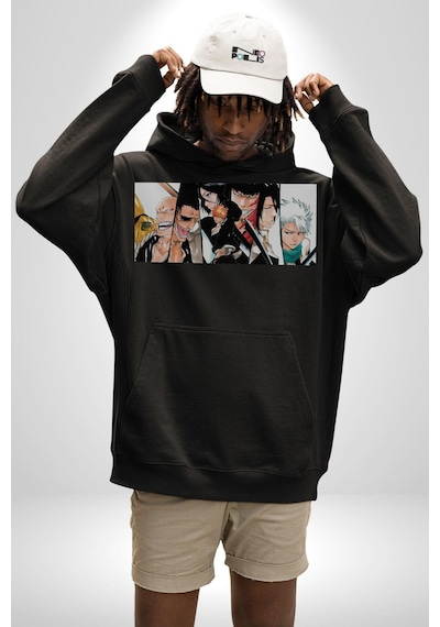 Bleach Anime Kadın Erkek Siyah Kapüşonlu Sweatshirt Hoodie Siyah