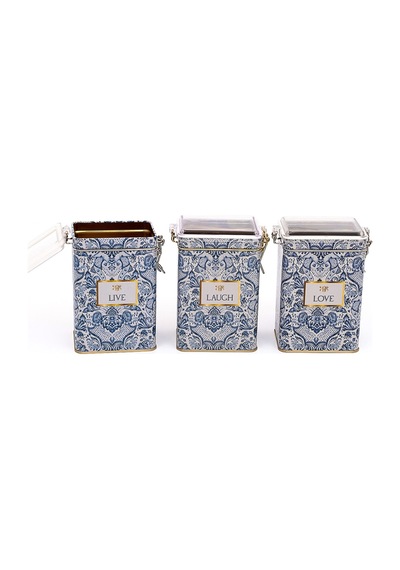 Azulejos Desenli Dikdörtgen Kilitli Saklama Kabı 3 Lü Set 7.5 X 10 X 15 Cm Live, Love, Laugh Çok Renkli