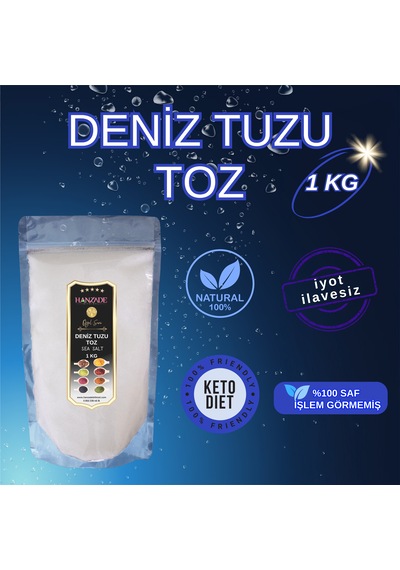 Hanzade Bitkisel Saf Deniz Tuzu Toz Öğütülmüş İyot İlavesiz 1 KG