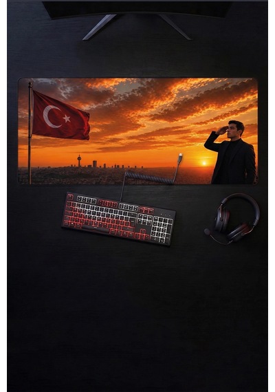 Sonictouch Türk Bayrağına Selam İlelebet Göklerde Kişiye Özel Fotoğraflı Klavye Mousepad 40x90cm